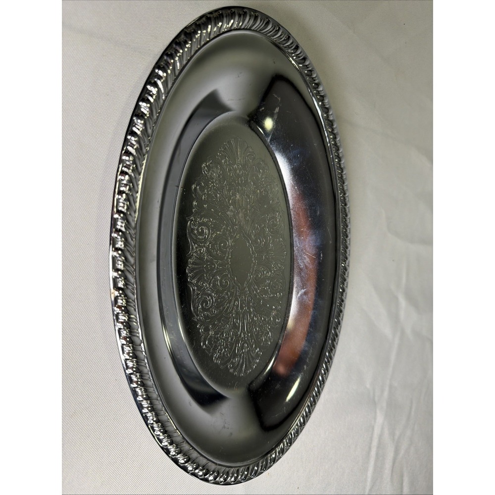 Silver Polished Chrome Serving Platter Shelton Ware NYC Oval 11.5" x 7.25"